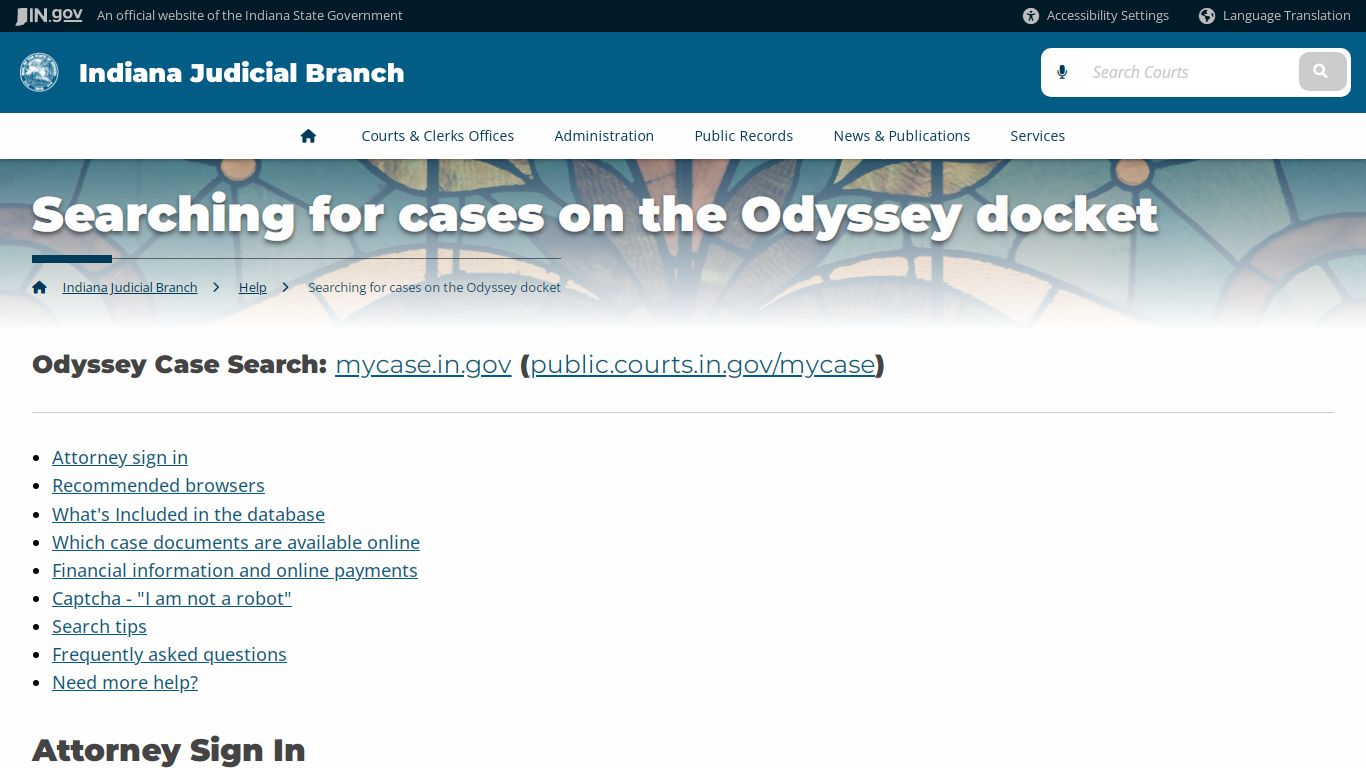 Searching for cases on the Odyssey docket - Courts